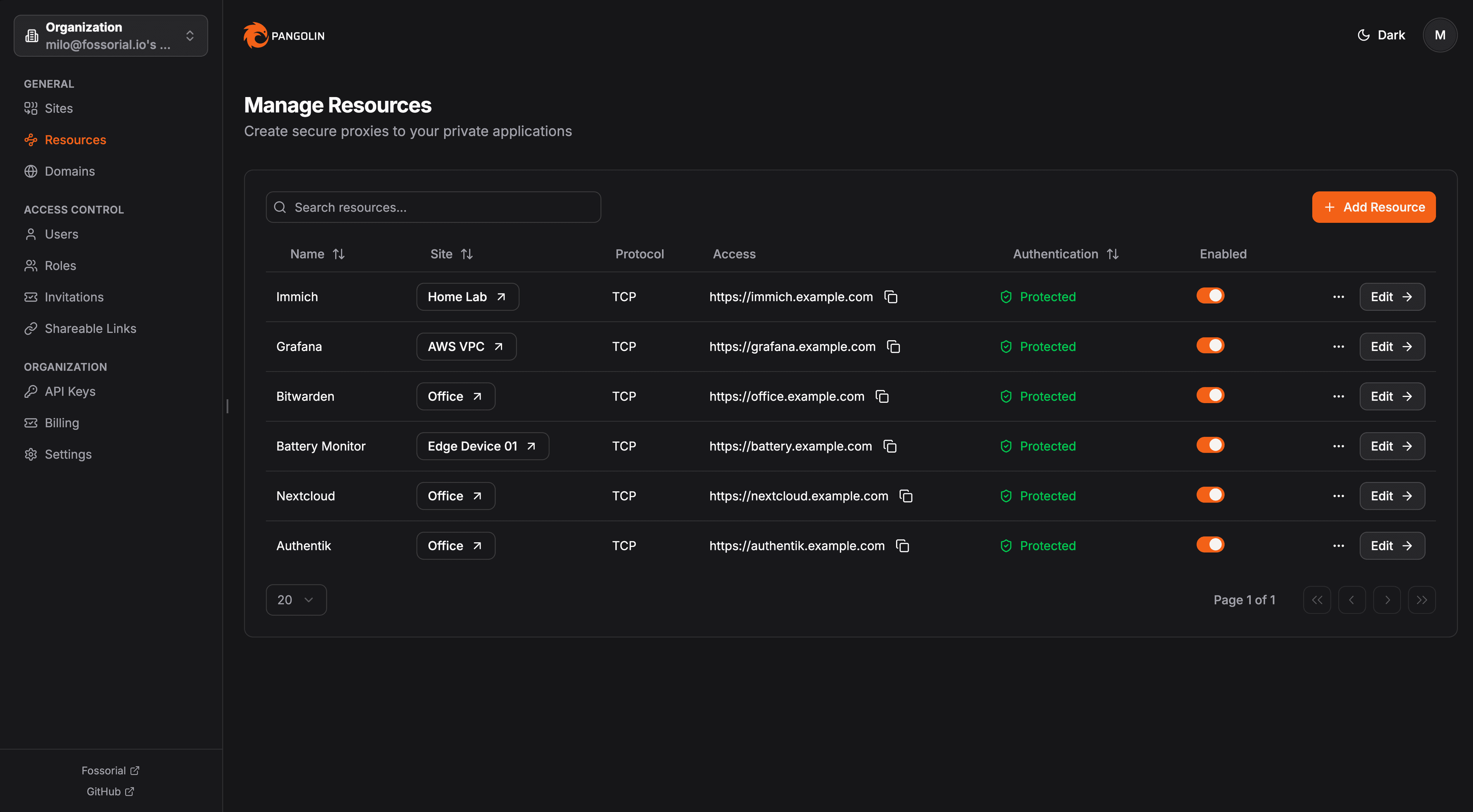 Fossorial Dashboard Interface